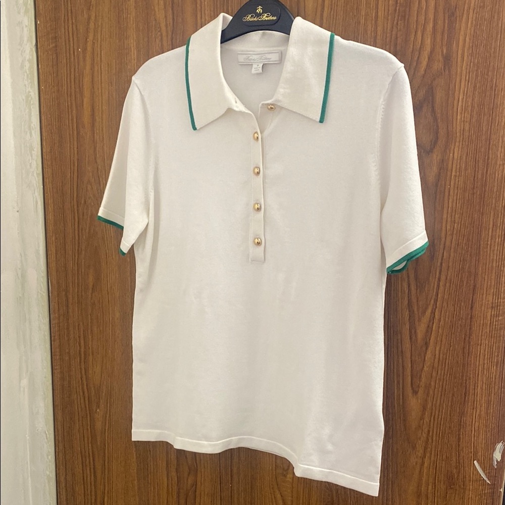 Brooks Brothers White Polo Shirt with Green Trim